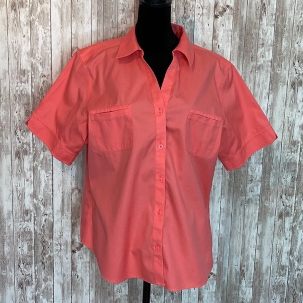 Chico's Coral No-Iron Short Sleeve Button Down size XL (Chico's 3)